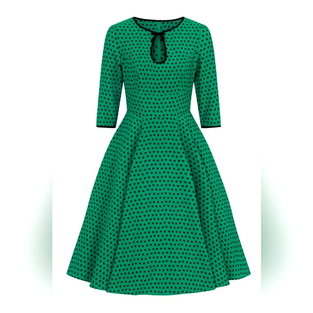 Hell Bunny | Dresses | Nwt Hell Bunny Fit N Flare Retro Green Heart Dress |  Poshmark